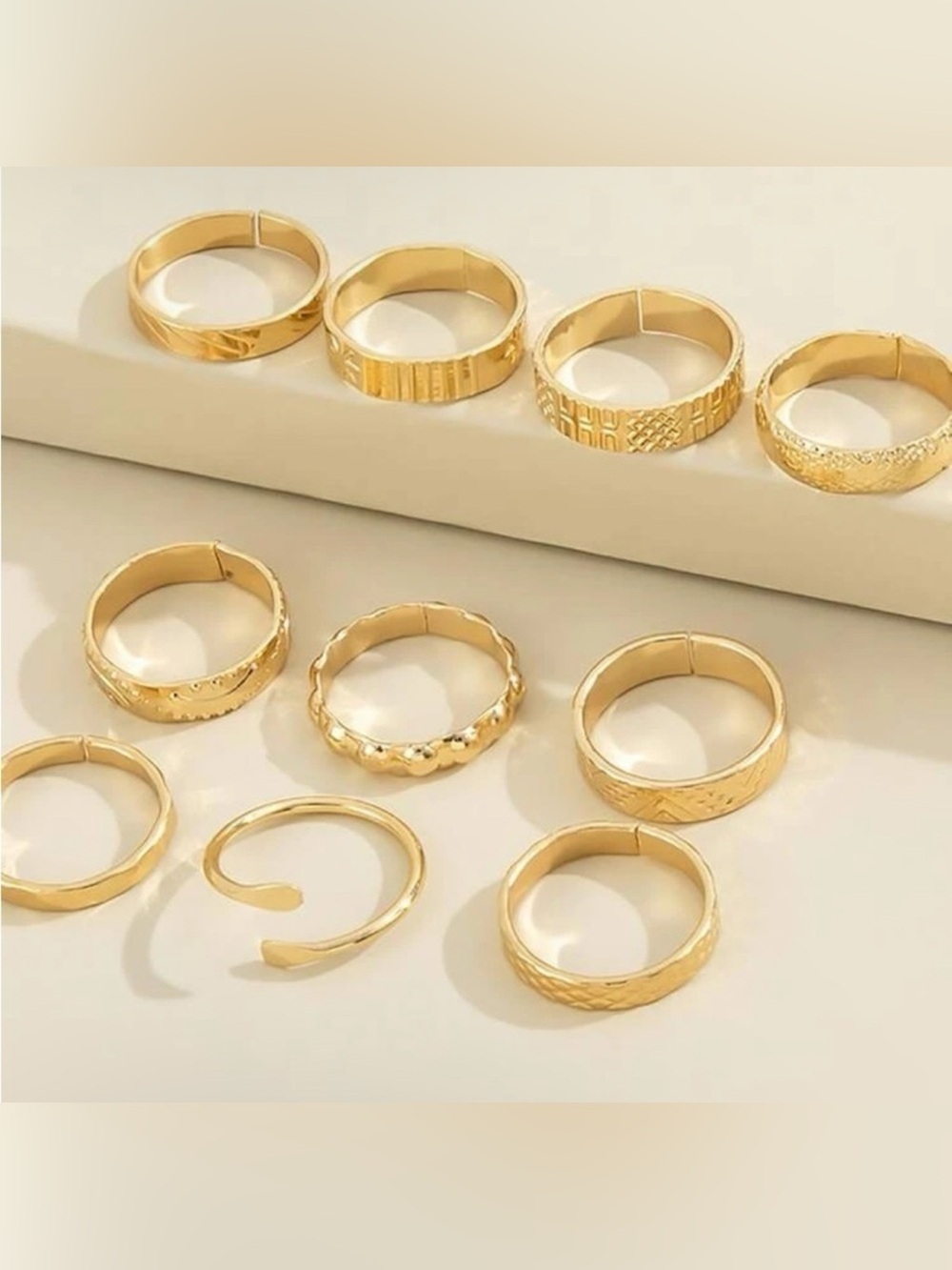 GOLD 10pc Textured Ring Set - Picture 2 of 2